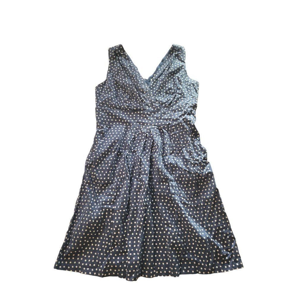 Corey P Sheath Dress Women Sz‎ 14 Polkadot Blue White Sleeveless Boho Mini